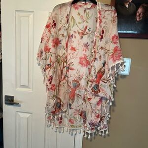Z& l Europe Floral kimono with Tassels beach cover up boho style one size